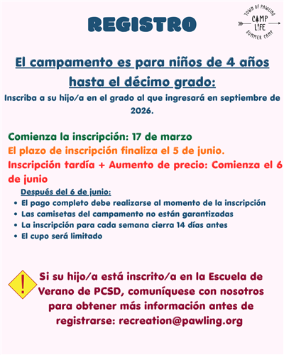 Camp Registration Info (Spanish)